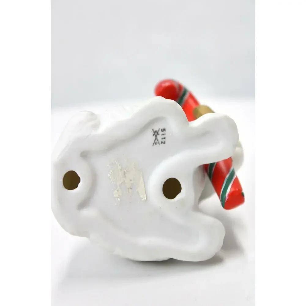 Vintage White Kitty Cat red candy cane bow Ceramic Kitten Figurine Homeco homco